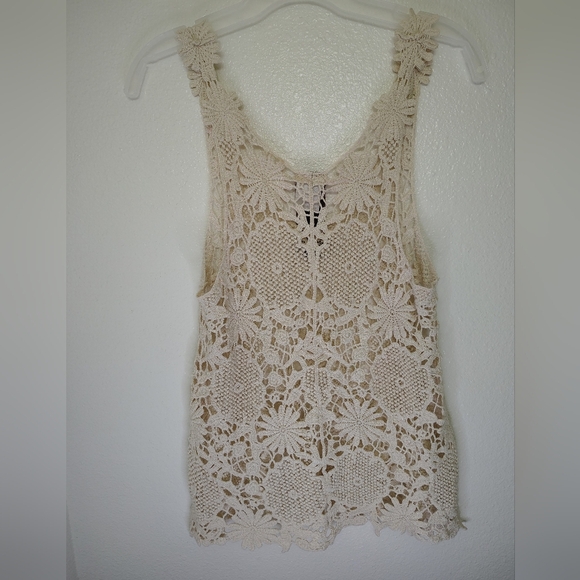 Moon Collection Cream Lace Knit Top 100% Cotton Sz M - Picture 7 of 9
